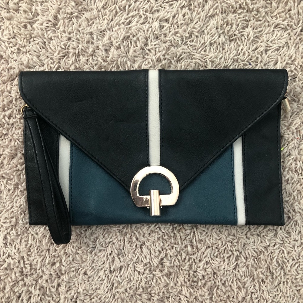 Yoki Leather Clutch - Black/ Dark Teal